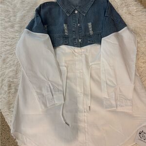 Denim and White Button-Up Shirt